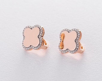 Earrings  rose gold 14K 585 CZ minimalism, original style, top earrings , girls gift, Jewelry of Ukraine, Women jewelry