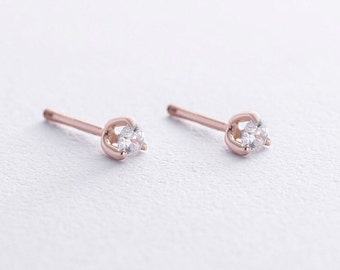 Earrings  rose gold 14K 585 CZ minimalism, original style, top earrings , girls gift, Jewelry of Ukraine,Made with love 7