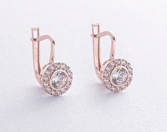 Earrings children's rose gold 14K 585 CZ minimalism, original style, top earrings , girls gift, Jewelry of Ukraine,Made with love,