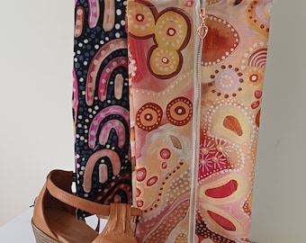 Shoe Bag/Travel Bag/Knitting Bag/Carry Handle/Holly Sanders Fabric/Rose Gold Zipper + Charm