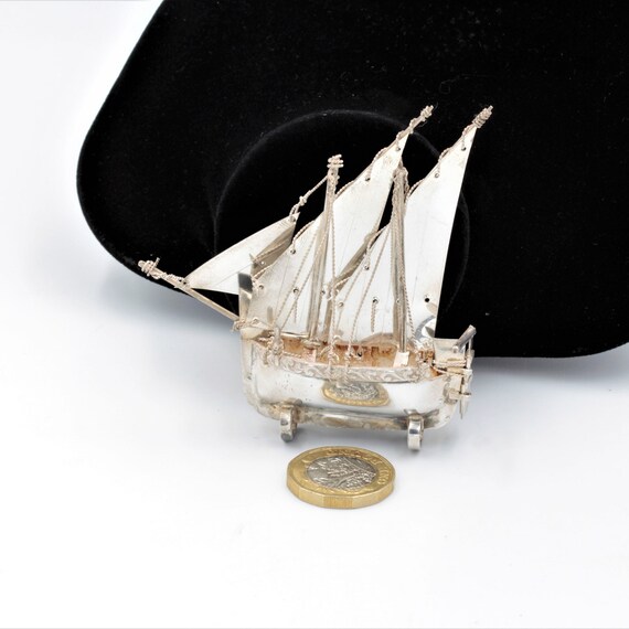 Vintage Silver Collectable Model Sailing Boat With Rope Detail on