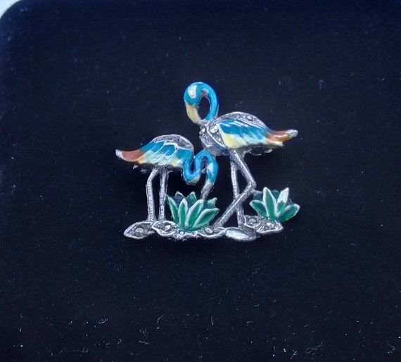 Vintage Blue Bird Brooch Enamel and Marcasite Silver tone Bohemian BJL collectable 6 cm