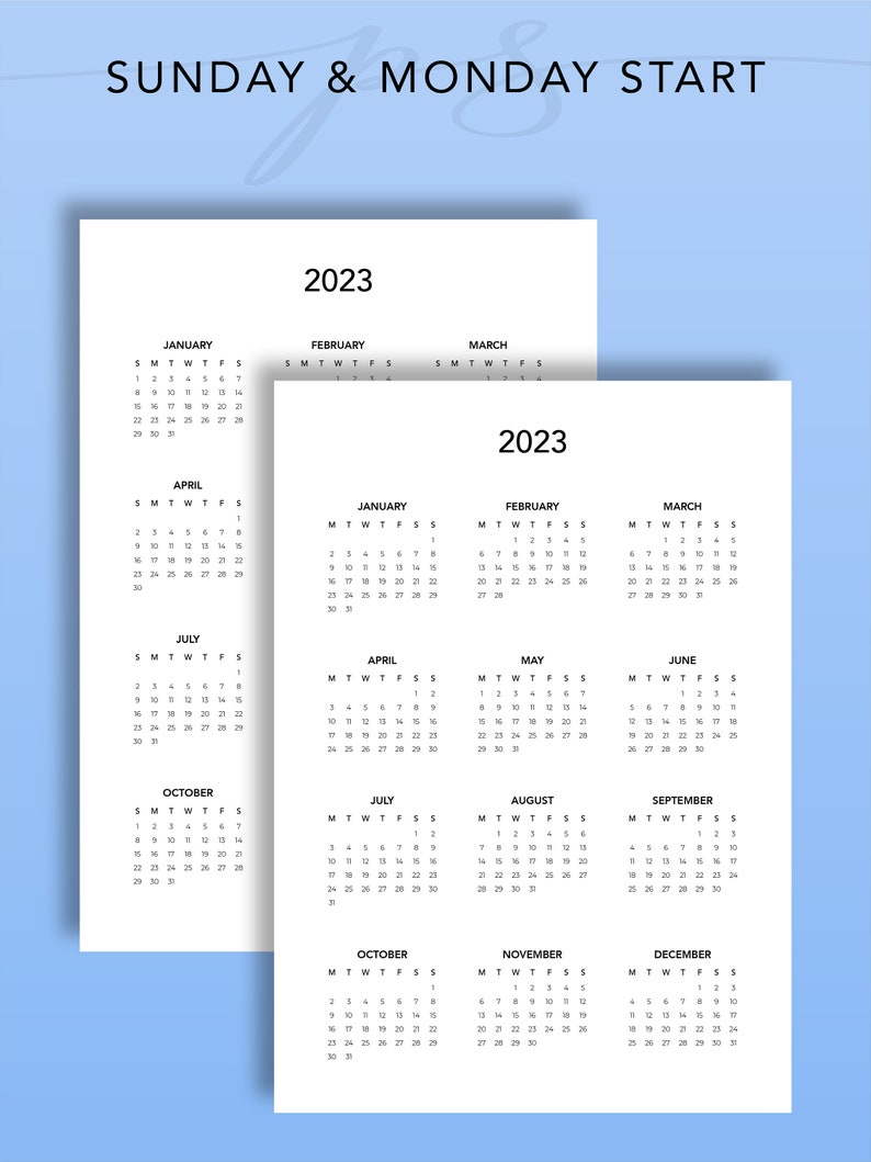 2023 Year Calendar Printable Year At A Glance Desk Calendar Etsy Belgi 