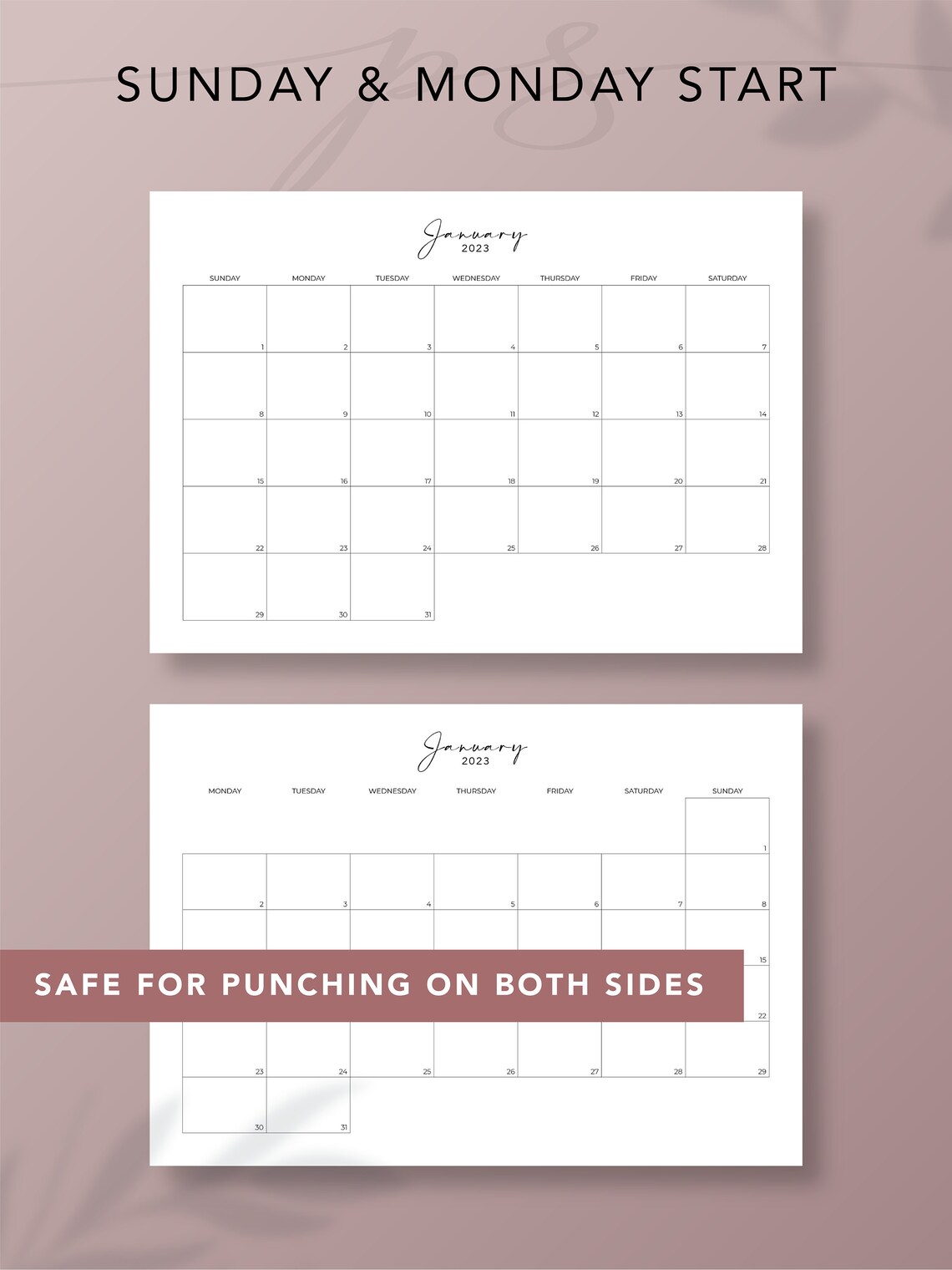 2023 Monthly Calendar Printable Year at a Glance Desk Etsy