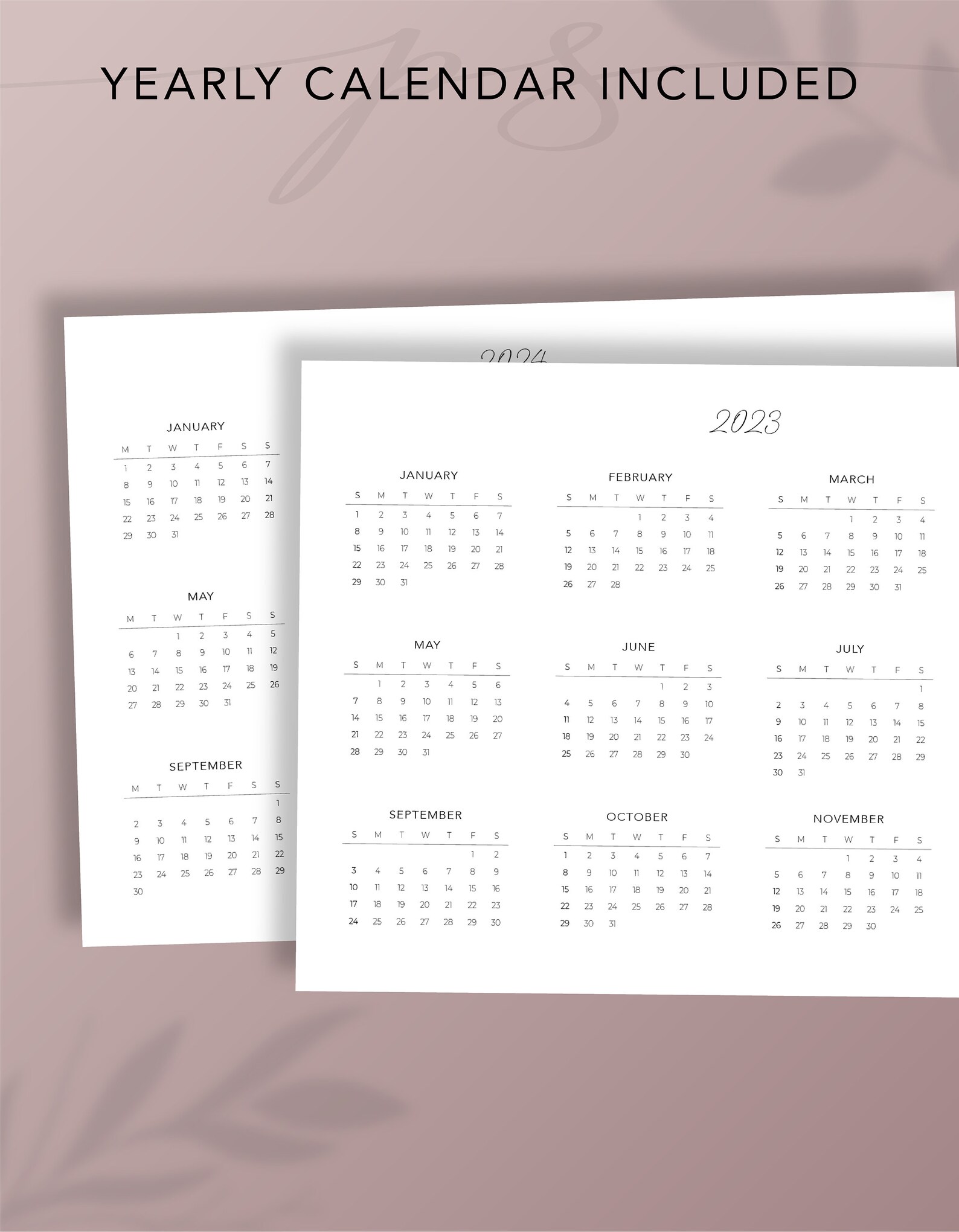 2023 Monthly Calendar Printable Year at a Glance Desk Etsy
