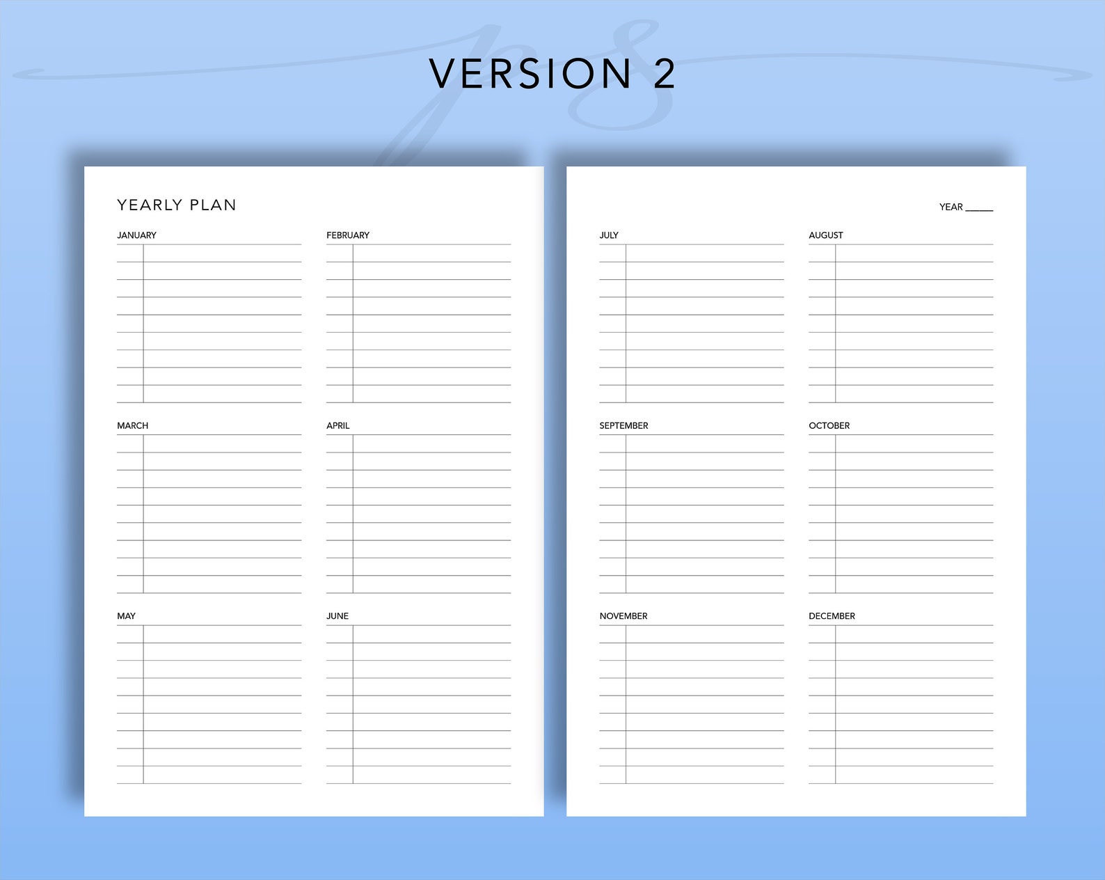 Year at a Glance on 2 Pages Yearly Overview Printable Yearly - Etsy