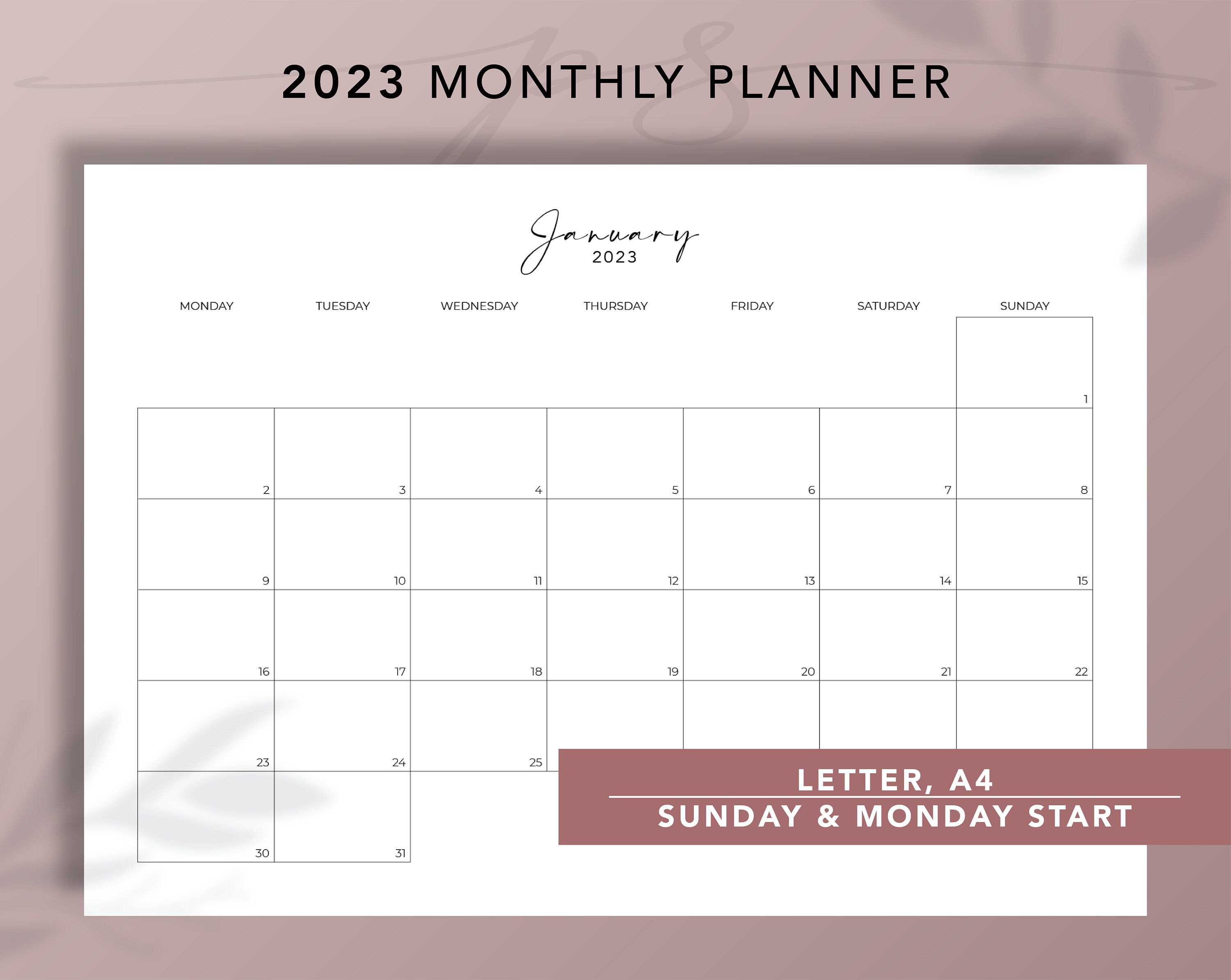 At A Glance Desk Calendar 2023 2023 Monthly Calendar Printable Year At A Glance Desk | Etsy
