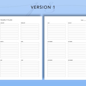 Year at a Glance on 2 Pages, Yearly Overview Printable, Yearly Planner ...