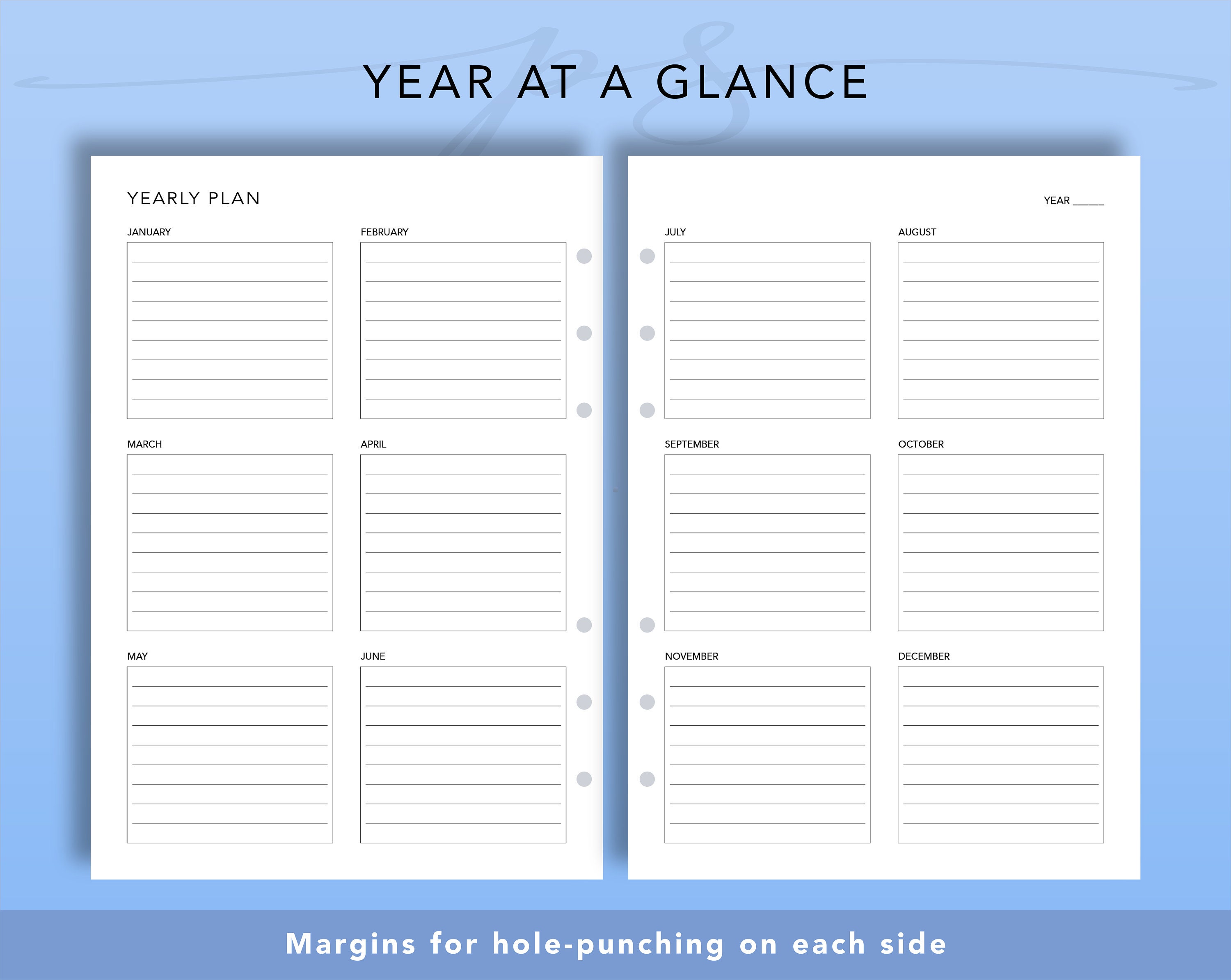 Year at a Glance on 2 Pages Yearly Overview Printable Yearly - Etsy