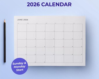 2026 Calendar | Printable Monthly Planner in A4 and Letter Sizes