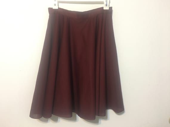 1950s Handmade Vintage Burgundy Circle Skirt, 28”