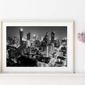 Bangkok City, Thailand, Cityscape, Urban, Skyline, Home Decoration, Wall Art, Landscape, Digital Print Printable Art, Black and White Canvas