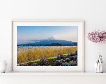 Lámina con vista al lago del Monte Fuji, arte mural de paisaje japonés (impresión digital)