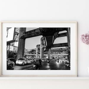 Bangkok City, Thailand, Cityscape, Urban, Street, Home Decoration, Wall Art, Landscape, Digital Print, Printable Art, Black and White,Canvas