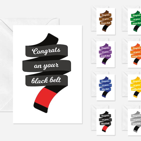All Belt Colors! Congrats on Your Belt Promotion | Jiu Jitsu Greeting Card | Black, Brown, Purple, Blue, Green, Orange, Yellow, Grey