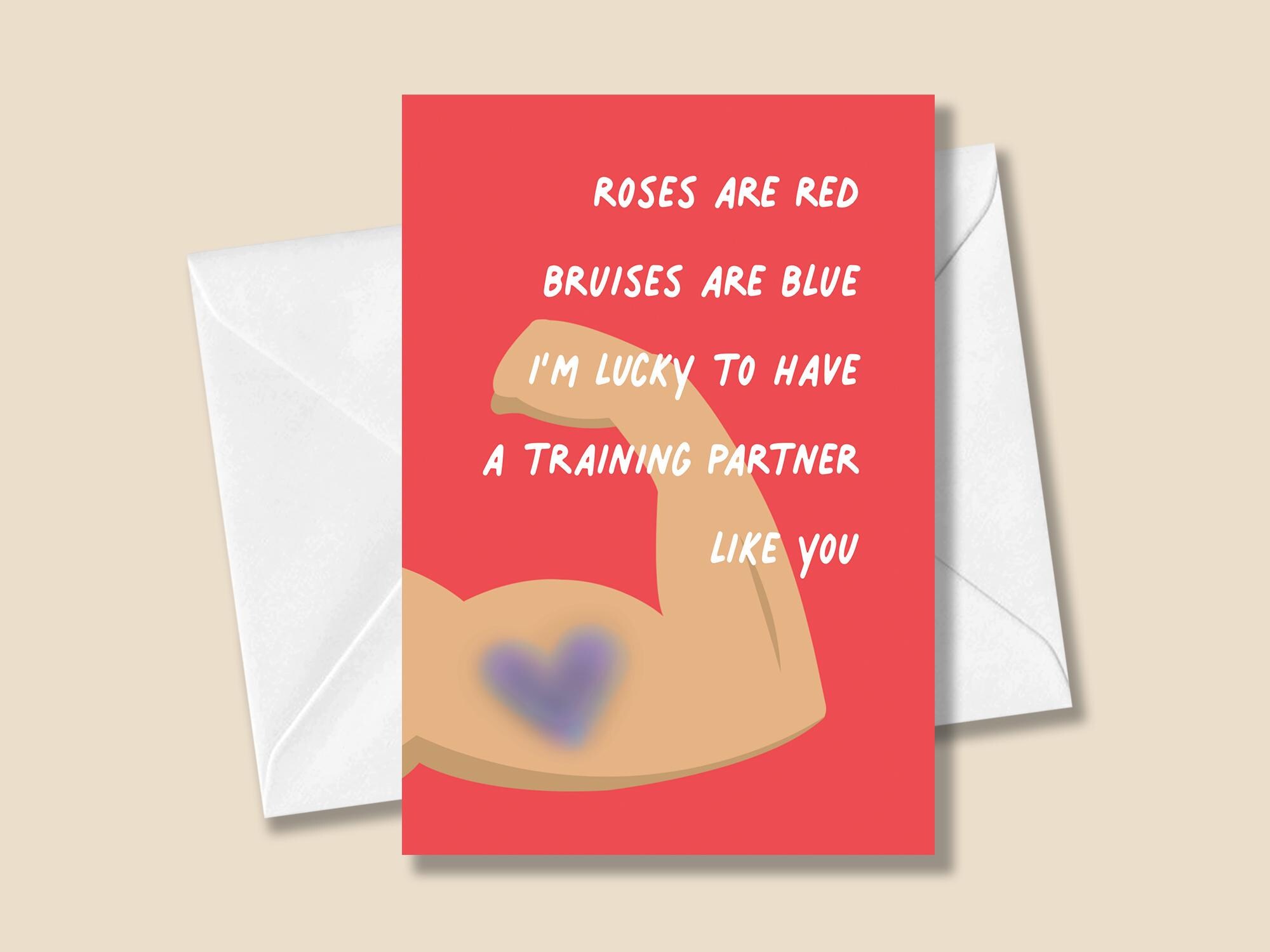 Para compañeros de entrenamiento / Las rosas son rojas, los moretones son azules Tarjeta de felicitación / Artes marciales, Jiu Jitsu, Deportes, Fitness