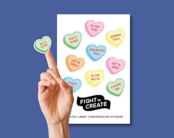 Jiu Jitsu Candy Conversation Hearts Sticker Sheet | Funny Valentine's Day, Birthday, Anniversary | Gift, Greeting Card Stuffer, Laptop,Decal
