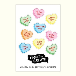 Jiu Jitsu Candy Conversation Hearts Sticker Sheet | Funny Valentine's Day, Birthday, Anniversary | Gift, Greeting Card Stuffer, Laptop,Decal