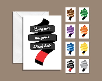All Belt Colors! Congrats on Your Belt Promotion | Jiu Jitsu Greeting Card | Black, Brown, Purple, Blue, Green, Orange, Yellow, Grey