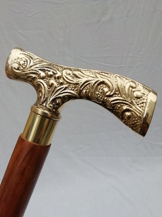 Walking Stick Walking Wooden Cane Solid Brass Handle for Men and Women  Lovely Gift -  Canada