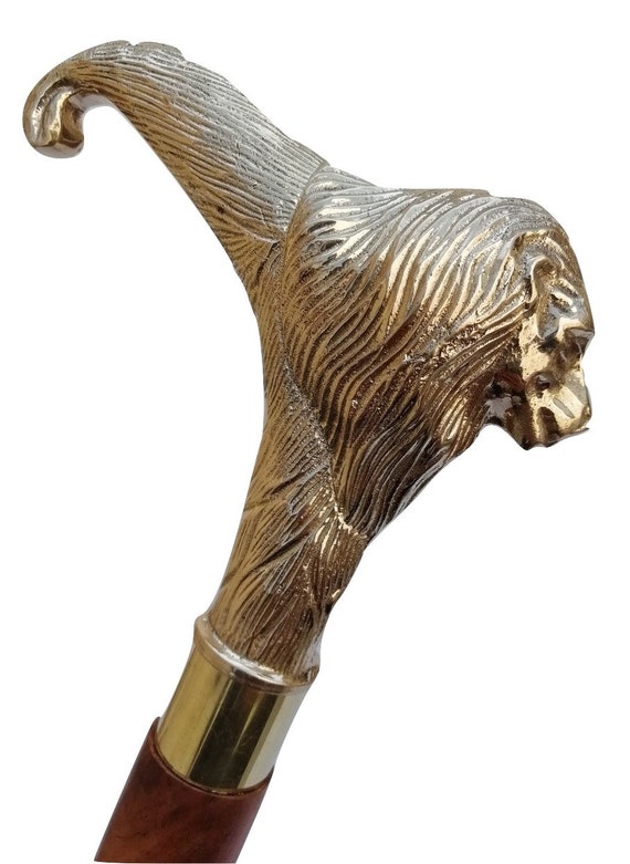 Brass Handle Polished Wooden Stick Walking Cane Walking Stick Lion Head  Design Handle Walking Stick 