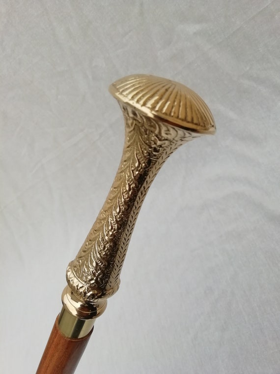 Wooden Walking Cane Walking Stick Comfortable Brass Handle Item 