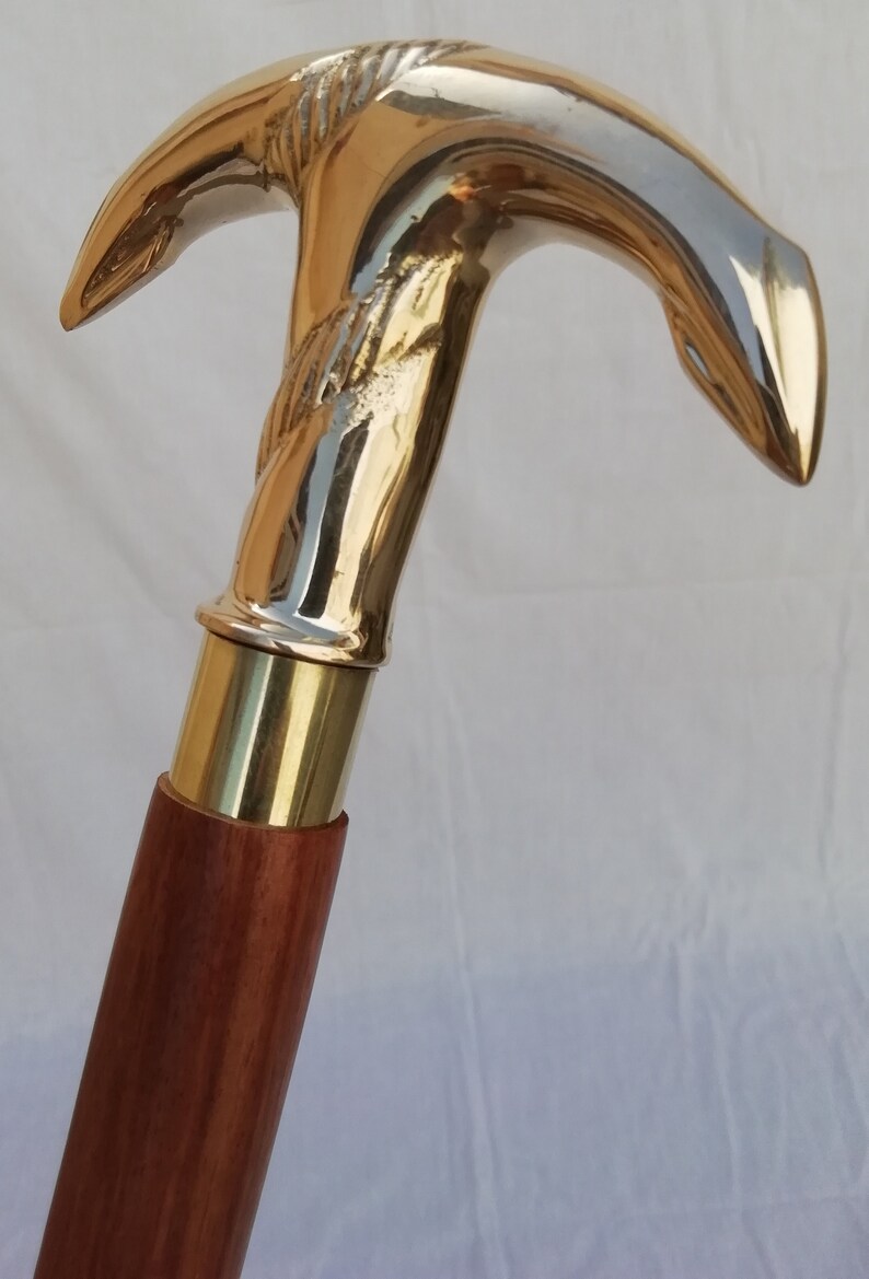 Walking Stick Walking Cane Solid Gold Polished Brass Handle Etsy