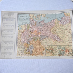 1928 Germany Map – Historical Atlas Print, Antique German Cartography Wall Art, Old Europe Map Reproduction (Berlin & Hamburg Insets)