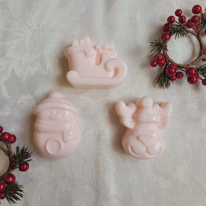 Christmas Soap Set – Handmade Holiday Soap Trio, Snowman, Reindeer & Sleigh, Natural Gift Idea, Stocking Stuffer