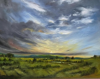 Surrey Sunset Oil on board