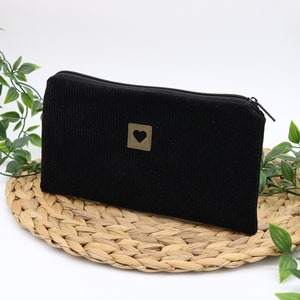 Mäppchen Cord schwarz • Flache Federmäppchen Cord • Geschenk Frau 30