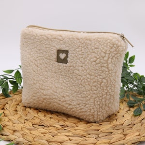 Kosmetiktasche Teddystoff Beige • Kulturbeutel Damen • Kulturtasche für Frauen