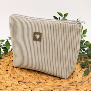 Kosmetiktasche Cord Beige • Kulturbeutel Damen • Kulturtasche für Frauen