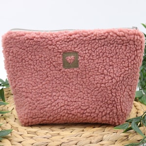 Kulturbeutel Teddystoff Rosa • Kulturtasche für Damen