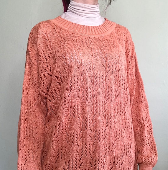 Pointelle sweater with crochet appliques see through sweater women Large