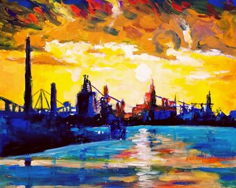 Industrial Harbour (50cm x 50cm, original acrylic painting)