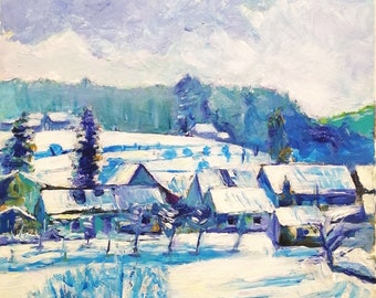 Snowy Village (40cm x 40cm, original acrylic painting)