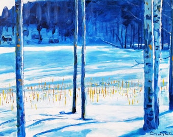 Snowy Lakeside (50cm x 70cm, original acrylic painting)