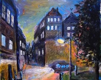 Town At Night (40cm x 40cm, original acrylic painting)