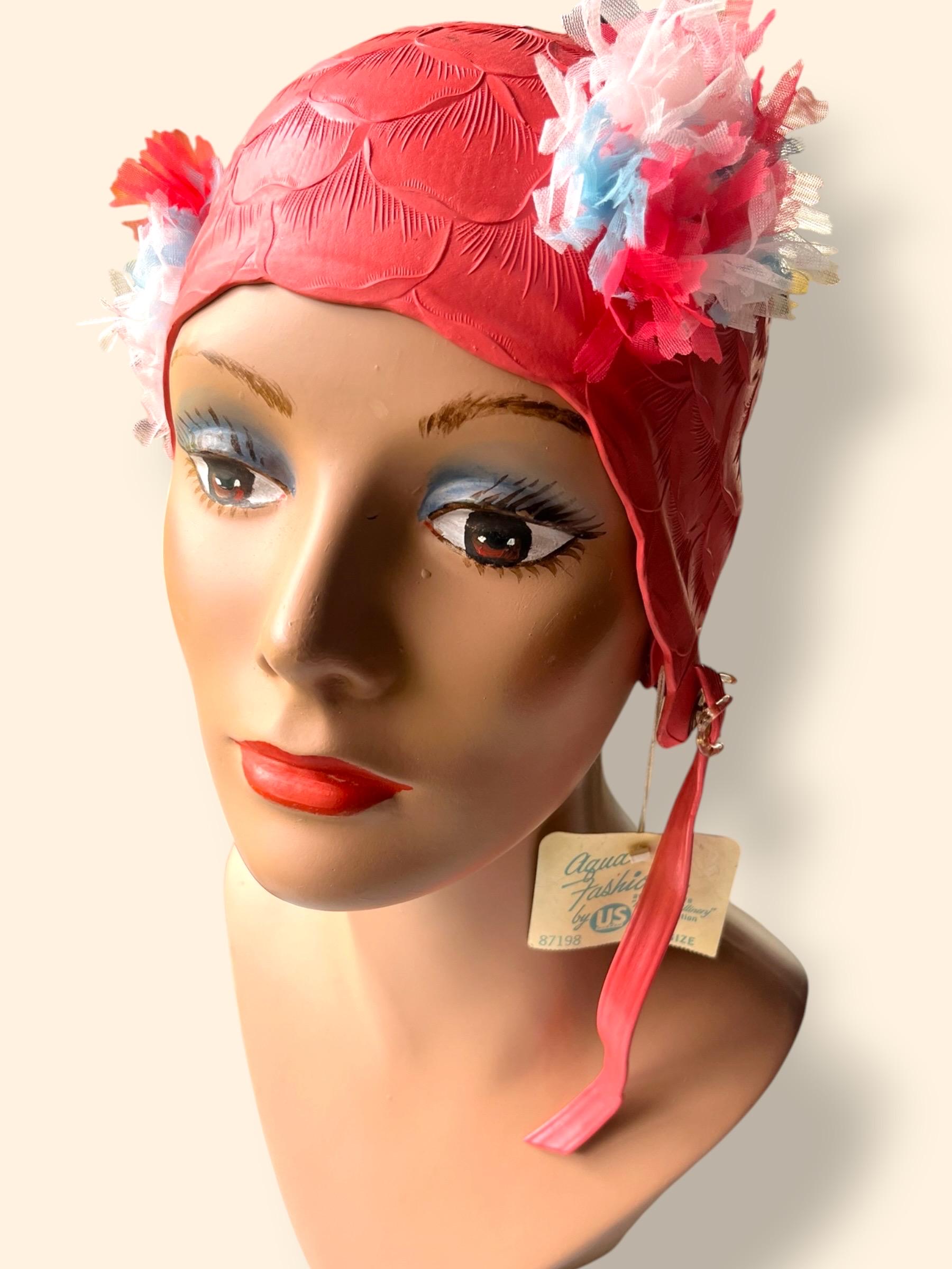 VTG Retro Art Deco Ladies Floral Swim Cap bathing Cap rubber Beach Summer Glam Retro Flower Swim Caps, Multi-colored and in Solid Colors - Etsy main image 4