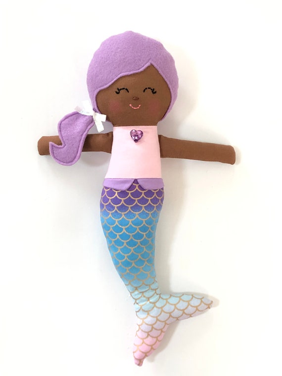 Brown Skin Mermaid Doll Purple Hair Pink And Purple Mermaid Etsy