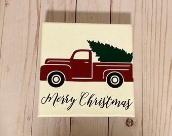 Christmas Canvas Wall Art - Red Truck - Home Decor