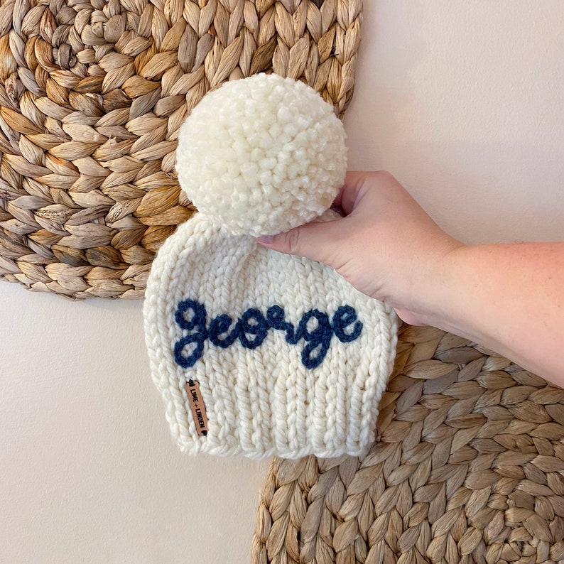 Embroidered Classic English Boxwood Hat // Custom Name Hand Knit Beanie // Infant-Baby-Child-Kid-Adult image 1