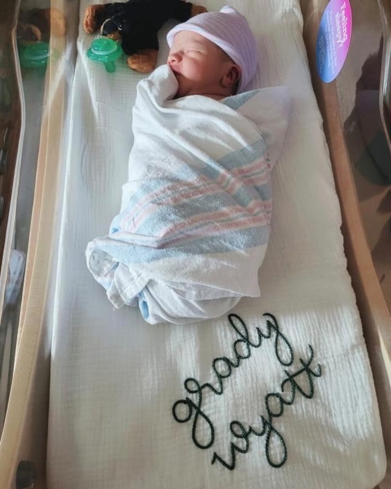 Hand Embroidered Baby Swaddle // Personalized Monogram Muslin Etsy