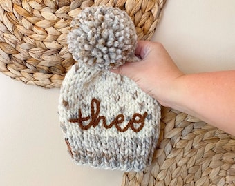 Embroidered Classic Aspen Hat // Custom Name Hand Knit Beanie // Infant-Baby-Child-Kid-Adult