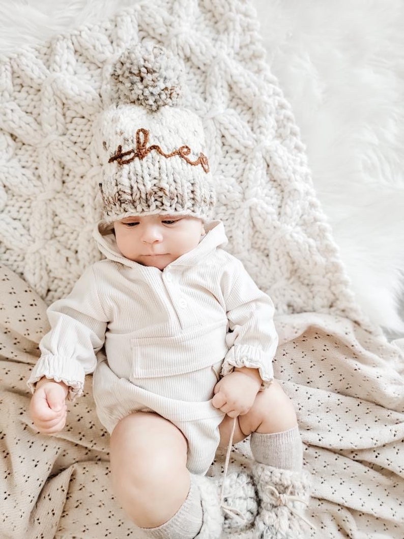 Embroidered Classic Aspen Hat // Custom Name Hand Knit Beanie // Infant-Baby-Child-Kid-Adult image 2