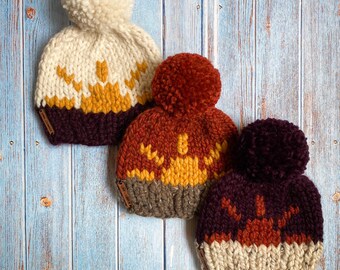 Sunrise Hat // Custom Hand Knit Sun Beanie - Etsy display picture 1