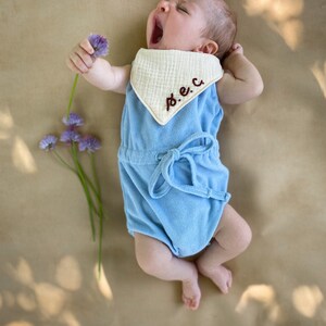 Hand Embroidered Baby Bib// Personalized Monogram Organic Muslin Drool Bib image 5