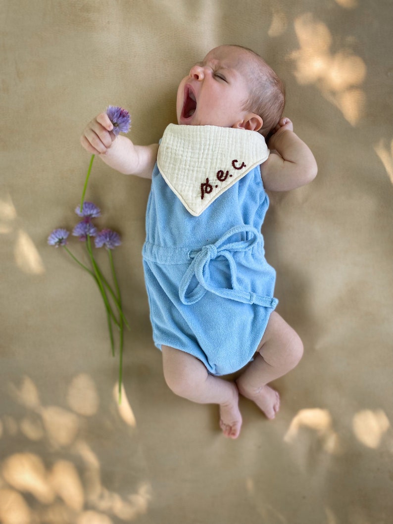Hand Embroidered Baby Bib// Personalized Monogram Organic Muslin Drool Bib image 5