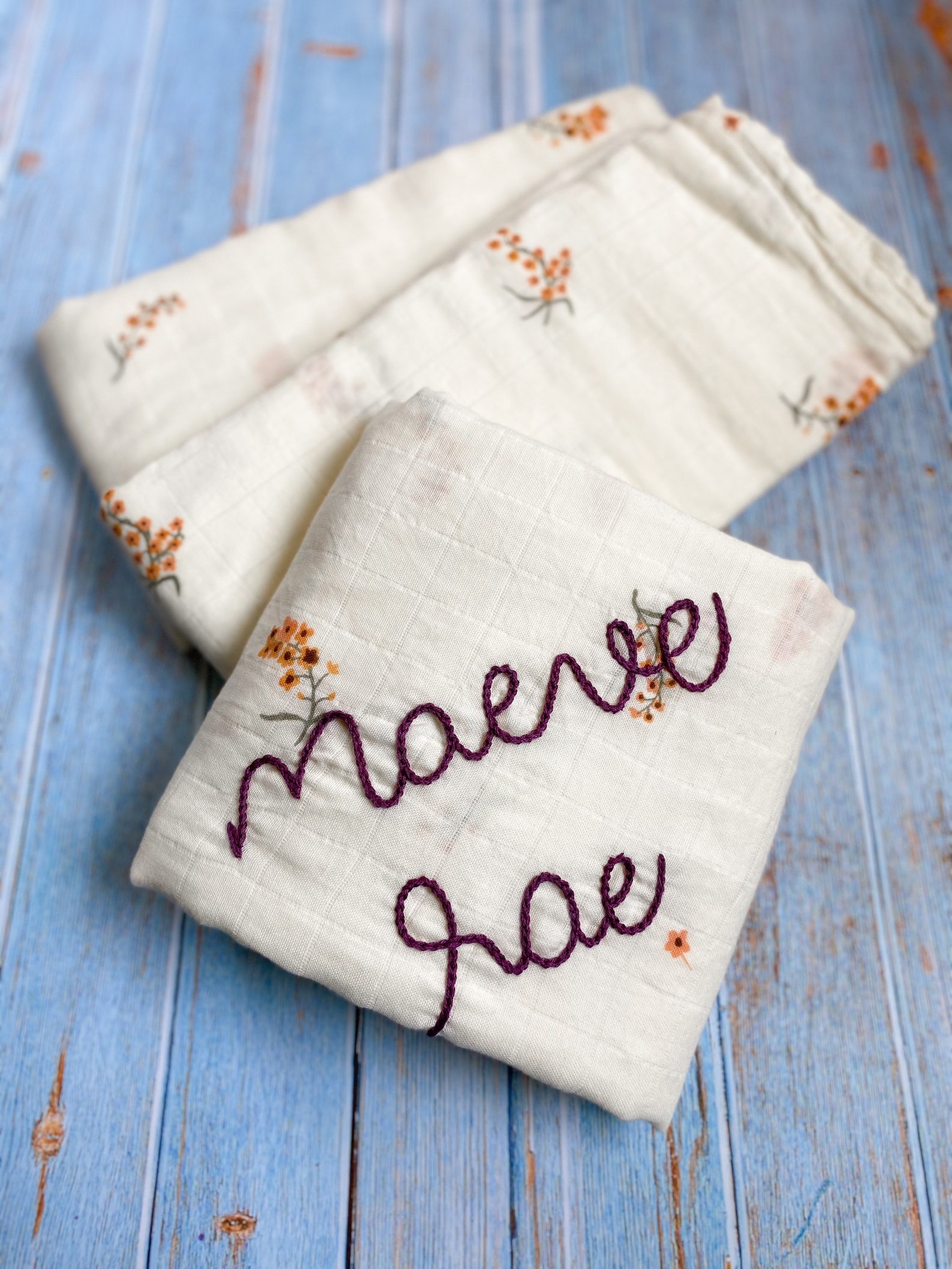 Hand Embroidered Baby Swaddle // Personalized Monogram Muslin Etsy